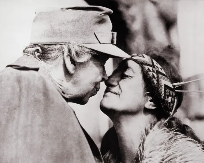 Framed Print : Eleanor Roosevelt Nose-Kissing Maori Woman Framed Print : Eleanor Roosevelt Nose-Kissing Maori Woman