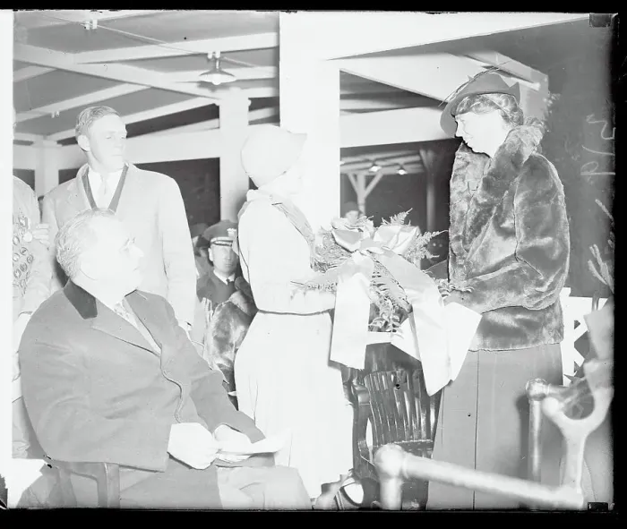 Framed Print : Eleanor Roosevelt Receiving a Floral Offering Framed Print : Eleanor Roosevelt Receiving a Floral Offering