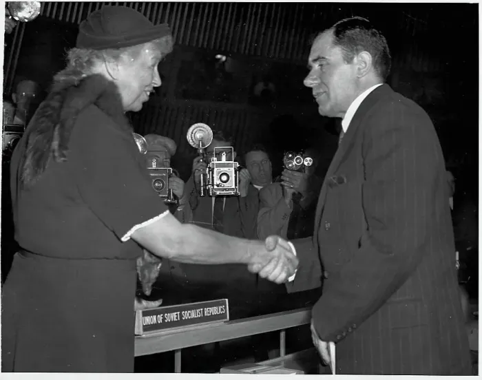 Framed Print : Eleanor Roosevelt Shaking Hands with Andrei Gromyko Framed Print : Eleanor Roosevelt Shaking Hands with Andrei Gromyko