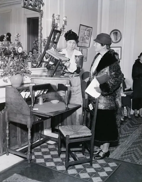 Framed Print : Eleanor Roosevelt Shows Off Furniture in Home Framed Print : Eleanor Roosevelt Shows Off Furniture in Home