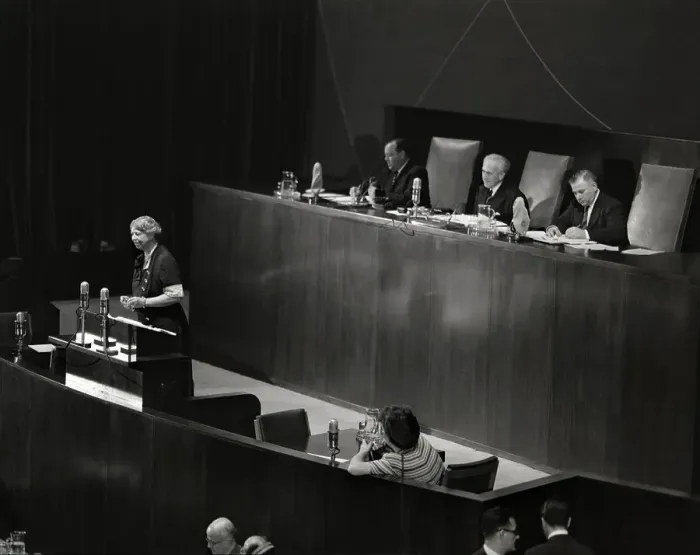 Framed Print : Eleanor Roosevelt Speaking at the United Nations General Assembly Framed Print : Eleanor Roosevelt Speaking at the United Nations General Assembly