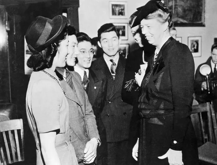 Framed Print : Eleanor Roosevelt Talking with Young American Japanese Framed Print : Eleanor Roosevelt Talking with Young American Japanese