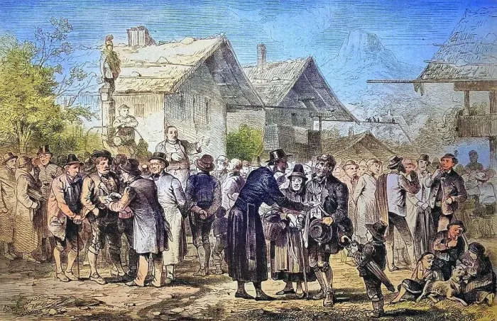 Framed Print : An Election Day in the Bavarian Mountains, Bavaria, Germany, historical engraving, circa. 1870, Historic, digitally restored reproduction from a 19th century original, coloured, exact date unknown Framed Print : An Election Day in the Bavarian Mountains, Bavaria, Germany, historical engraving, circa. 1870, Historic, digitally restored reproduction from a 19th century original, coloured, exact date unknown