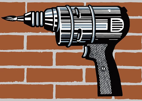 Electric Drill in Front of Brick Wall