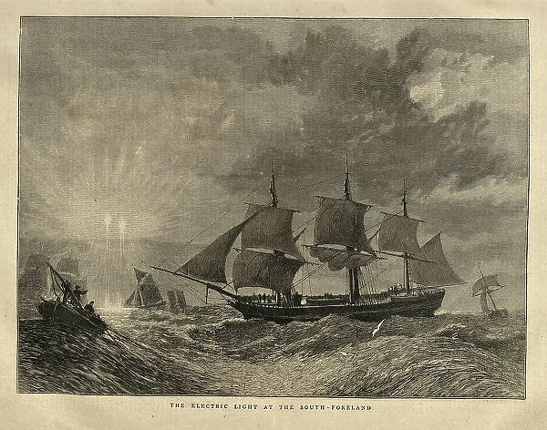 The Electric light phenomena at the South Foreland, Sailing ships, 1870s, 19th Century History