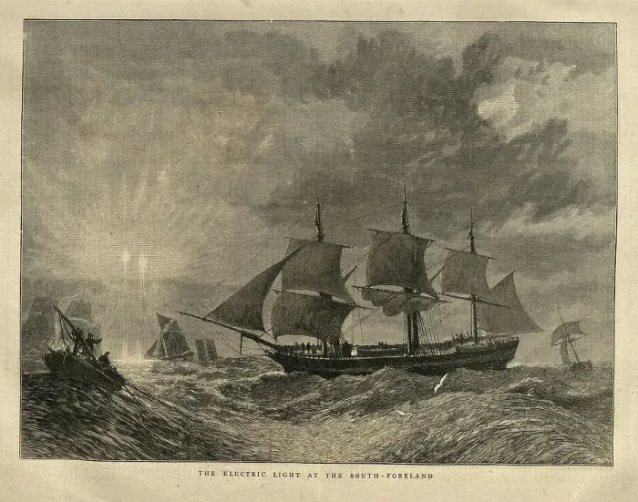 Framed Print : The Electric light phenomena at the South Foreland, Sailing ships, 1870s, 19th Century History Framed Print : The Electric light phenomena at the South Foreland, Sailing ships, 1870s, 19th Century History