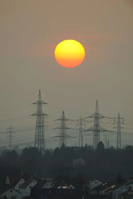 Framed Print : Electric power transmission lines, electricity pylons, with the setting sun, Korb near Stuttgart, Baden-Wuerttemberg, Germany, Europe Framed Print : Electric power transmission lines, electricity pylons, with the setting sun, Korb near Stuttgart, Baden-Wuerttemberg, Germany, Europe