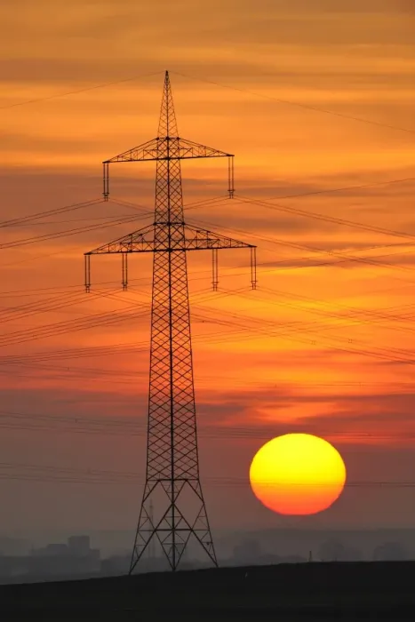 Framed Print : Electric power transmission lines, electricity pylon, with the setting sun, Beinstein near Stuttgart, Baden-Wuerttemberg, Germany, Europe