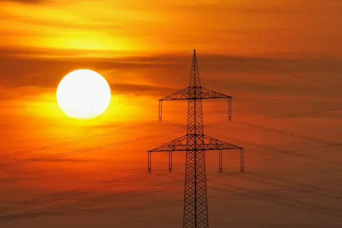 Framed Print : Electric power transmission lines, electricity pylon, with the setting sun, Beinstein near Stuttgart, Baden-Wuerttemberg, Germany, Europe