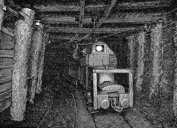 Electric small locomotive in a mine