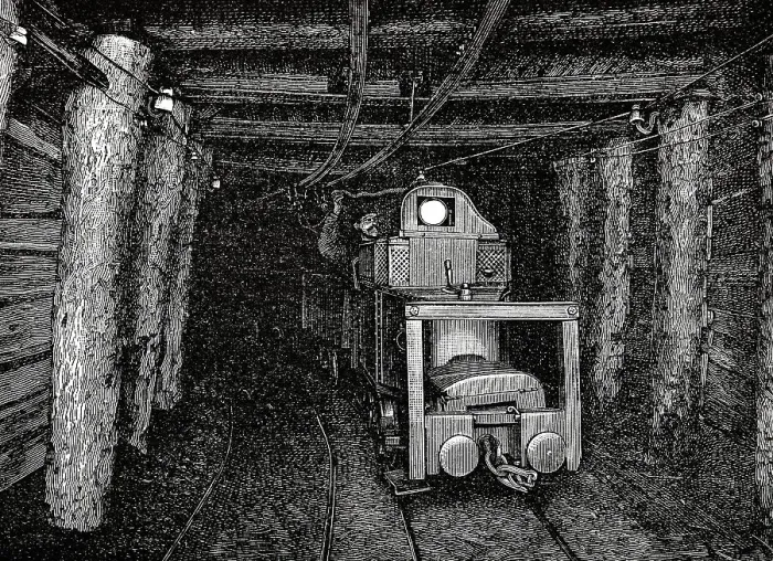 Framed Print : Electric small locomotive in a mine Framed Print : Electric small locomotive in a mine