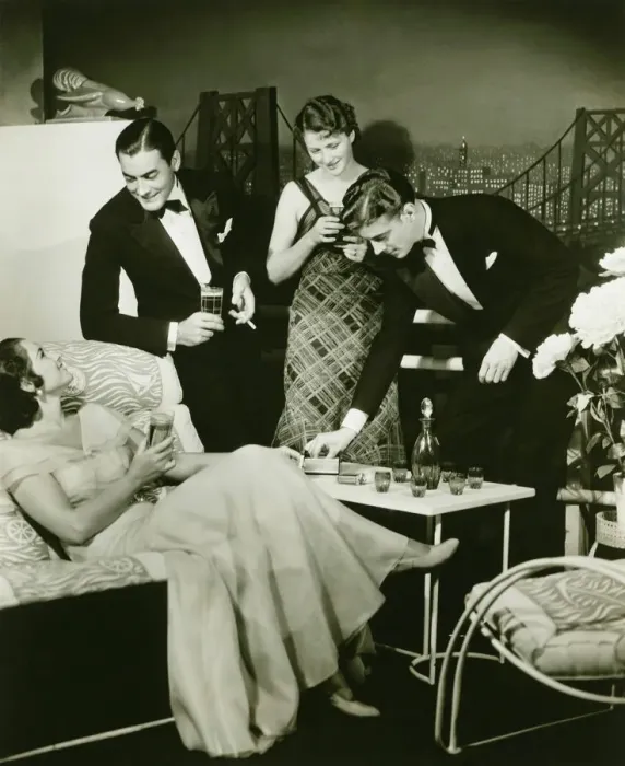 Framed Print : Two elegant couples on party, (B&W) Framed Print : Two elegant couples on party, (B&W)