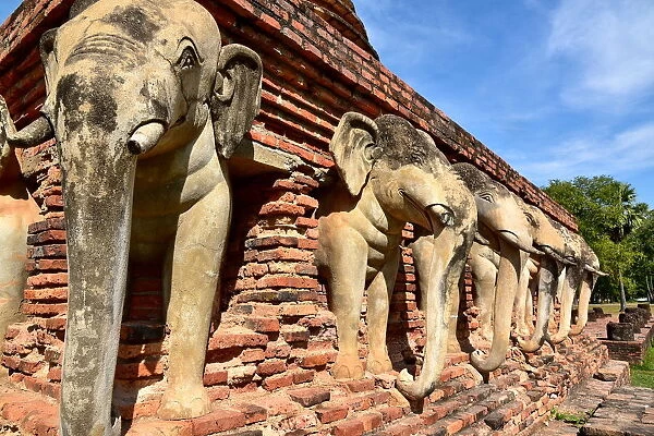 elephant sculpture at Wat Sorasak Sukhothai temple Thailand, Asia