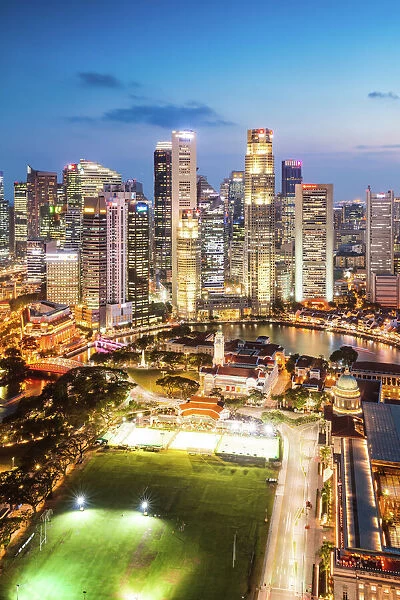 Elevated view of downtown at sunset, Singapore
