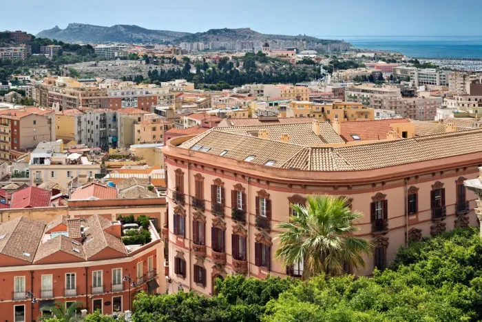 Framed Print : Elevated view from the historic district of Castello over the city of Cagliari Framed Print : Elevated view from the historic district of Castello over the city of Cagliari
