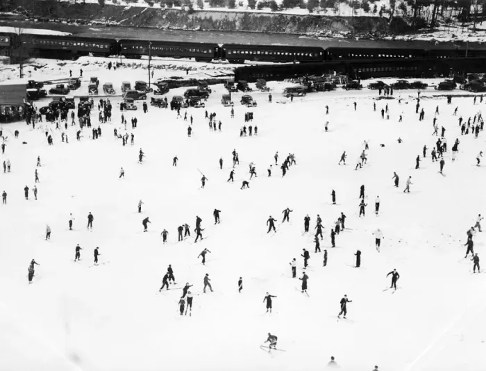 Framed Print : Elevated View Of Ski Resort, With Many Skiers In P Framed Print : Elevated View Of Ski Resort, With Many Skiers In P