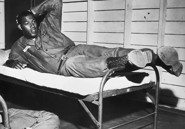 Framed Print : Elgin Baylor Lying on Army Cot