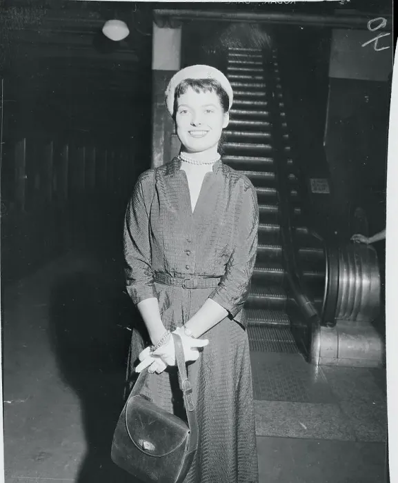 Framed Print : Elisabeth Claiborne Posing Inside Station Framed Print : Elisabeth Claiborne Posing Inside Station