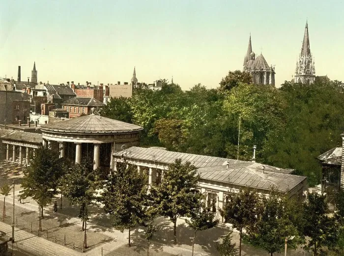 Framed Print : The Elisenbrunnen in Aachen, North Rhine-Westphalia, Germany, Historical, Photochrome print from the 1890s Framed Print : The Elisenbrunnen in Aachen, North Rhine-Westphalia, Germany, Historical, Photochrome print from the 1890s