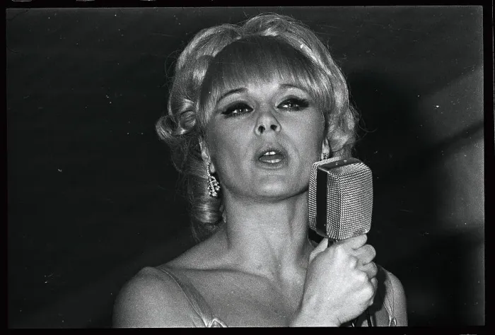 Framed Print : Elke Sommer Singing into Microphone Framed Print : Elke Sommer Singing into Microphone