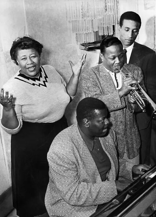 Framed Print : Ella Fitzgerald, Oscar Peterson, Roy Eldridge and Max Roach Framed Print : Ella Fitzgerald, Oscar Peterson, Roy Eldridge and Max Roach
