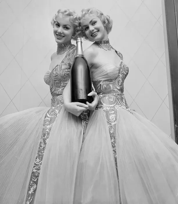 Framed Print : Ellen and Alice Kessler Holding a Bottle of Champagne Framed Print : Ellen and Alice Kessler Holding a Bottle of Champagne