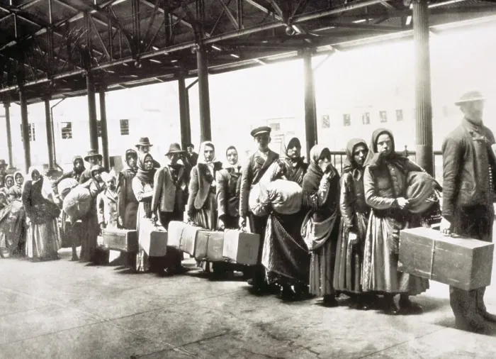 Framed Print : Ellis Island Immigrants Waiting for Ferry Framed Print : Ellis Island Immigrants Waiting for Ferry