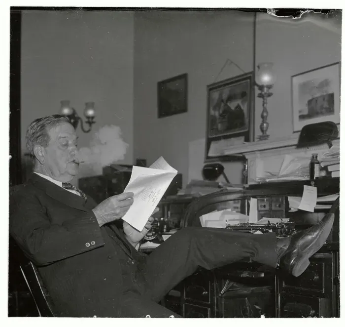 Framed Print : Ellison Smith at Desk Smoking Cigar Framed Print : Ellison Smith at Desk Smoking Cigar