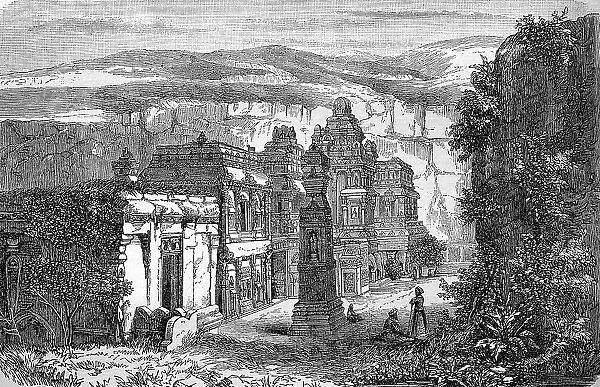 Ellora, Caves and Temples, Maharastra State, India, in 1880, Historic, digital reproduction of an original 19th-century artwork