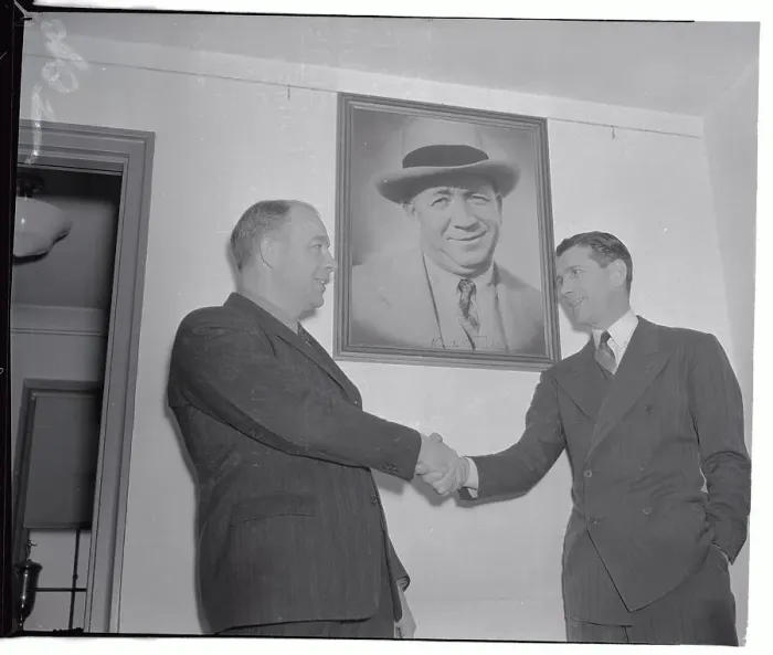 Framed Print : Elmer Hayden Shaking Hand of Joe Boland Framed Print : Elmer Hayden Shaking Hand of Joe Boland