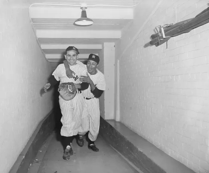 Framed Print : Elston Howard Celebrating with Yogi Berra Framed Print : Elston Howard Celebrating with Yogi Berra