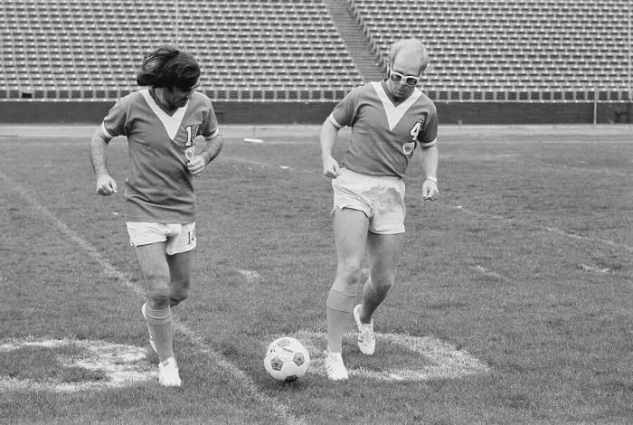 Framed Print : Elton John And George Best Play Soccer Framed Print : Elton John And George Best Play Soccer