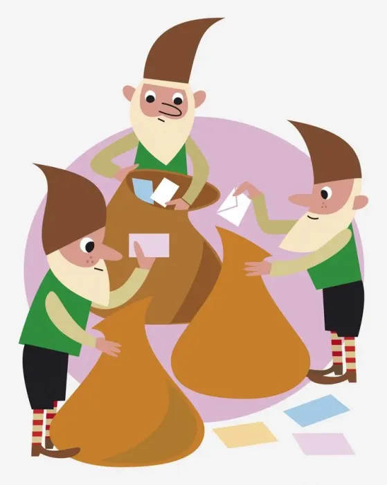 Framed Print : Elves putting letters in sacks Framed Print : Elves putting letters in sacks
