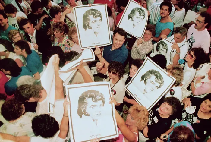 Framed Print : Elvis Presley Fans Waving Posters Framed Print : Elvis Presley Fans Waving Posters