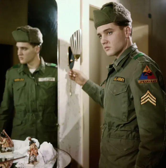 Framed Print : Elvis Presley Showing His Army Stripes Framed Print : Elvis Presley Showing His Army Stripes