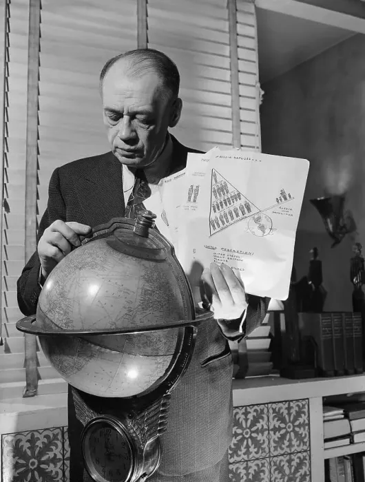 Framed Print : Ely Culbertson Studying Globe and Charts Framed Print : Ely Culbertson Studying Globe and Charts