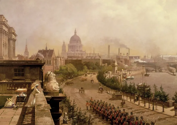 Framed Print : The Embankment, 1874. Artist: John Scorrer O'Connor Framed Print : The Embankment, 1874. Artist: John Scorrer O'Connor
