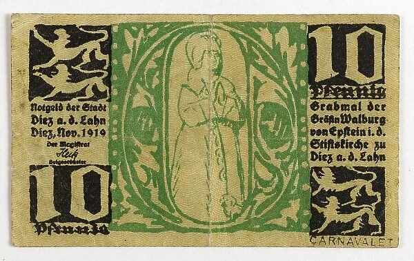 Emergency money, Inflation 10-Pfennig note, City of Diez an der Lahn, November 1919, Germany, Historical, digitally restored reproduction from a 19th century original