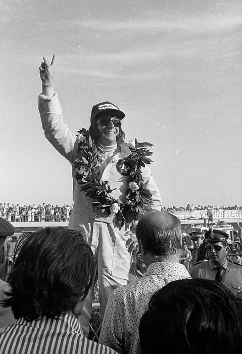 Framed Print : Emerson Fittipaldi On The Podium At The Argentine Grand Prix Framed Print : Emerson Fittipaldi On The Podium At The Argentine Grand Prix
