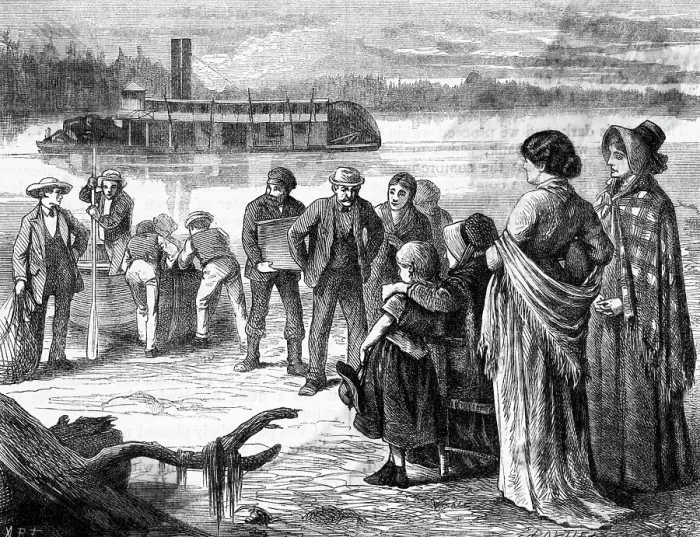 Framed Print : Emigrants Heading West At The River Framed Print : Emigrants Heading West At The River