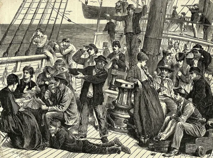 Framed Print : Emigrants on Shipdeck Framed Print : Emigrants on Shipdeck
