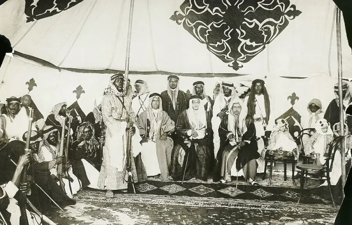 Framed Print : Emir Faisal with Warriors in His Tent Framed Print : Emir Faisal with Warriors in His Tent