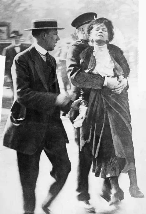 Framed Print : Emmeline Pankhurst Carried by Officer Framed Print : Emmeline Pankhurst Carried by Officer
