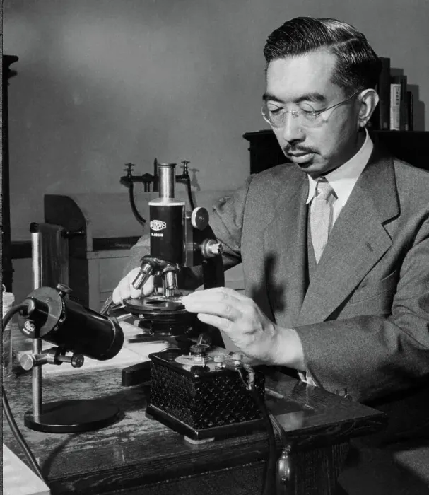 Framed Print : Emperor Hirohito Putting Slide Under Microscope Framed Print : Emperor Hirohito Putting Slide Under Microscope