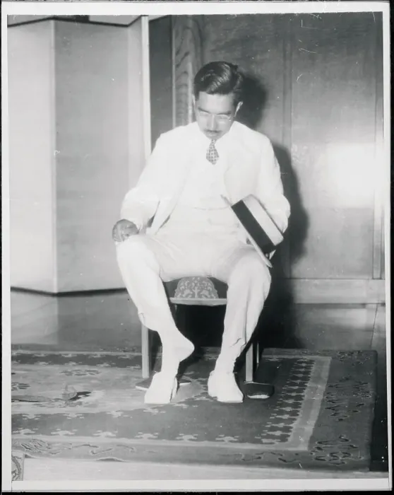 Framed Print : Emperor Hirohito Removing His Shoes Framed Print : Emperor Hirohito Removing His Shoes
