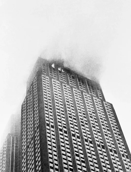 Framed Print : Empire State Building Burning After Plane Crash