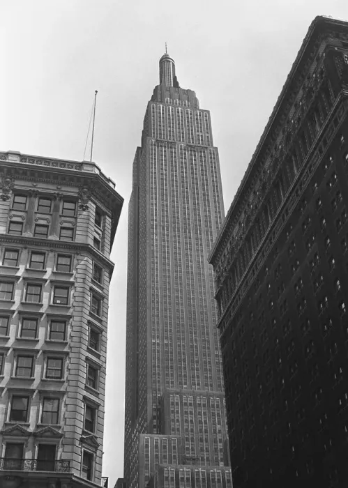 Framed Print : Empire State Building, New York City, USA, (B&W), low angle view