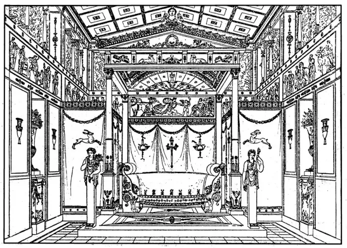 Framed Print : Empire style mansion repertoire of frescoes from Pompeii, roman and Etruscan ornaments illustrate the Empire style