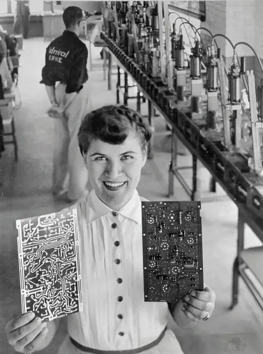 Framed Print : Employee Showing Printed Circuits Framed Print : Employee Showing Printed Circuits