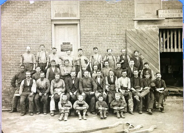 Framed Print : Employees Grouped In Front Of Bulding Framed Print : Employees Grouped In Front Of Bulding